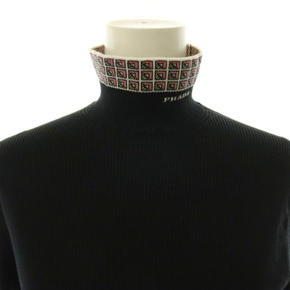 Prada Jacquard Logo High Neck Rib Knit Top Long Sleeve Black Sweater 44 — view 4