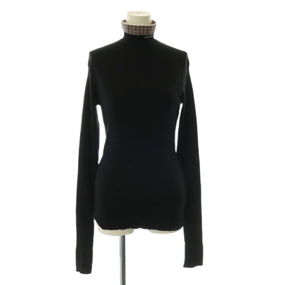 Prada Jacquard Logo High Neck Rib Knit Top Long Sleeve Black Sweater 44