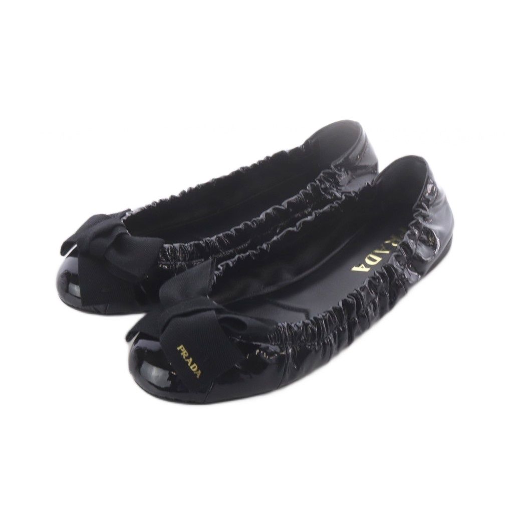 Prada Ribbon Decoration Ballerina Pumps Shoes Black