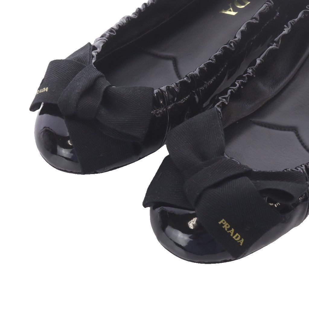 Prada Ribbon Decoration Ballerina Pumps Shoes Black — view 3