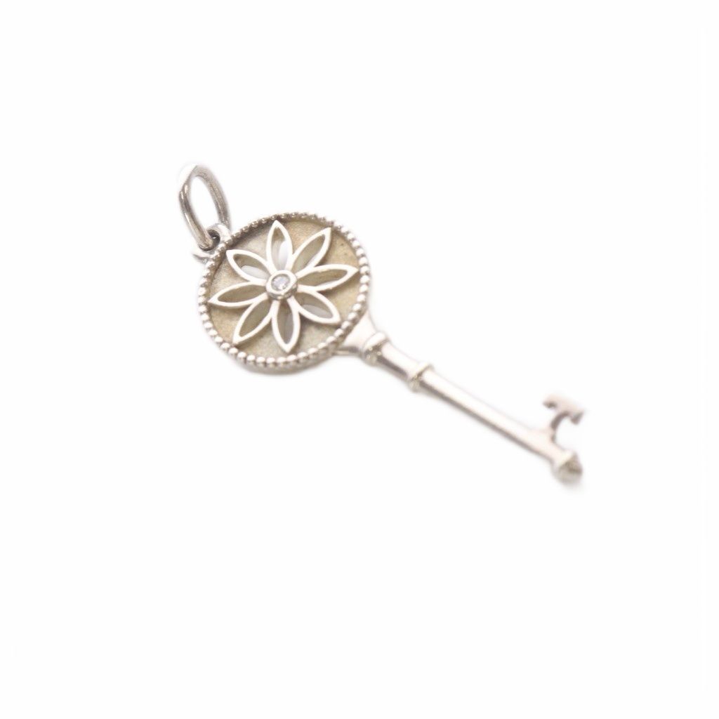 Tiffany & Co Daisy Key Diamond Pendant Charm Silver — view 3