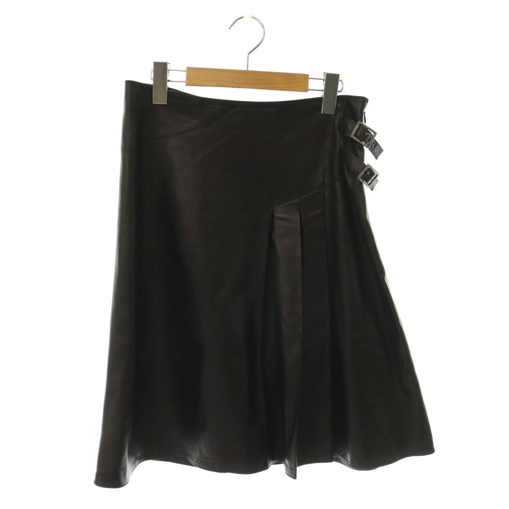Dior Galliano Era Lambskin Pleated Skirt Flare Knee-Length Black