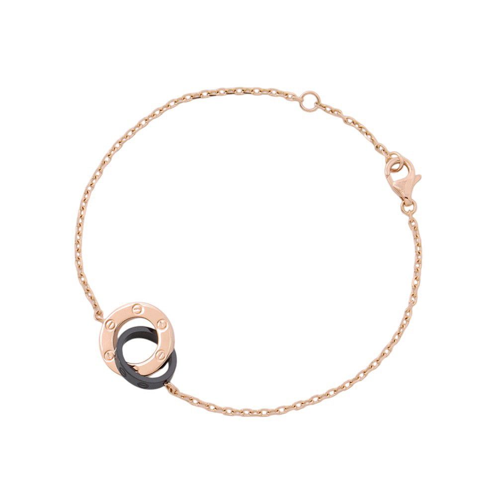 Cartier Bracelet Love Diamond 18k Pink Gold Black Ceramic Circle Chain — view 3