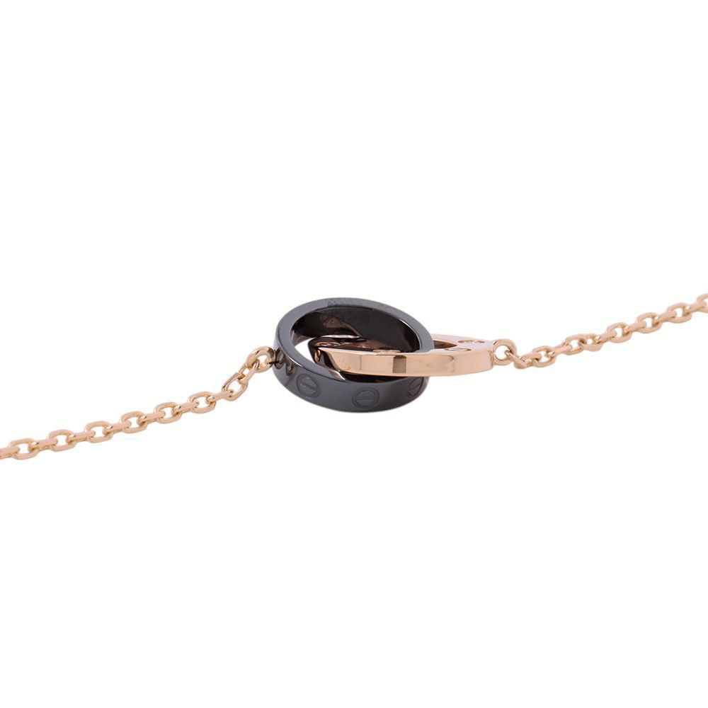 Cartier Bracelet Love Diamond 18k Pink Gold Black Ceramic Circle Chain — view 2