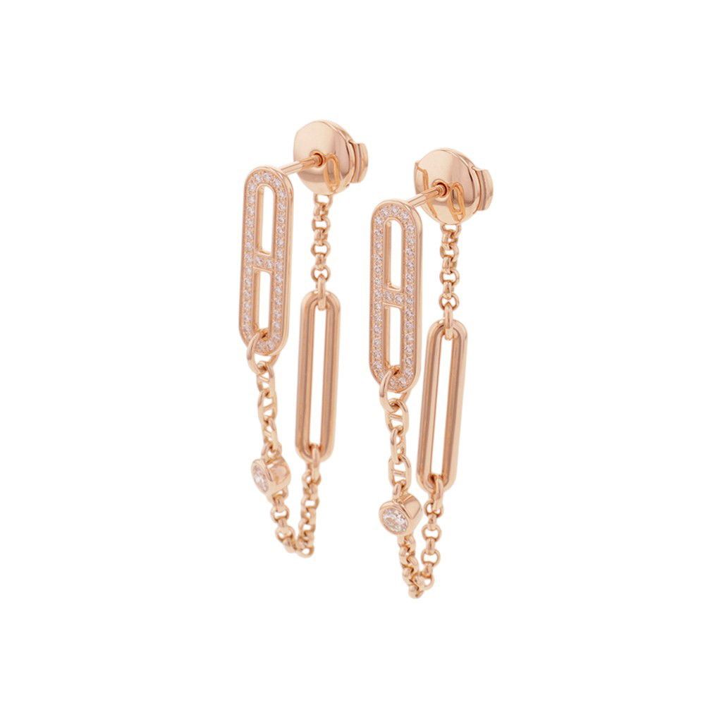 Hermes Earrings Chaine D'ancre Chaos Diamond Total 18k Pink Gold