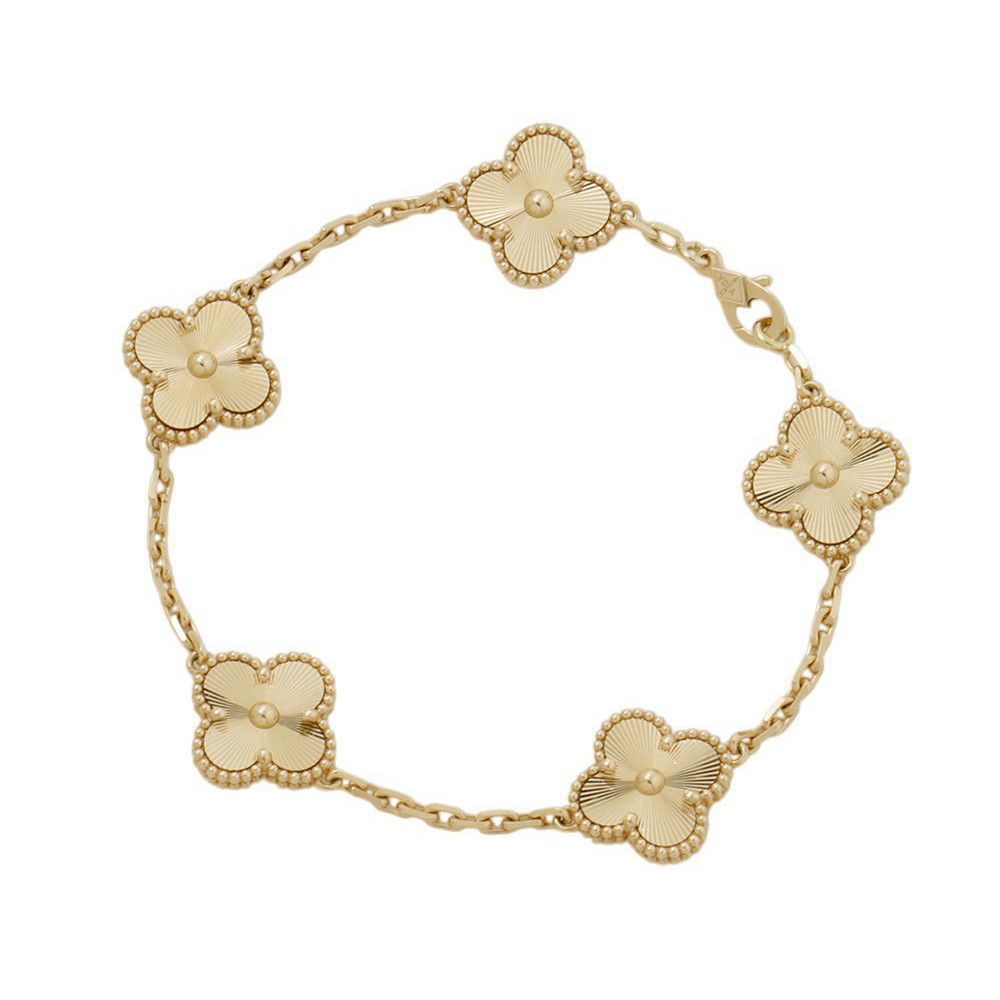 Van Cleef & Arpels Bracelet Vintage Alhambra 5 Motif Guilloche 18k Yellow Gold