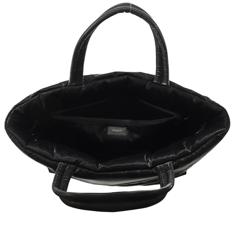 Saint Laurent Paris Tote Bag Logo Wide Puffer Silk Tech Canvas Black — view 5