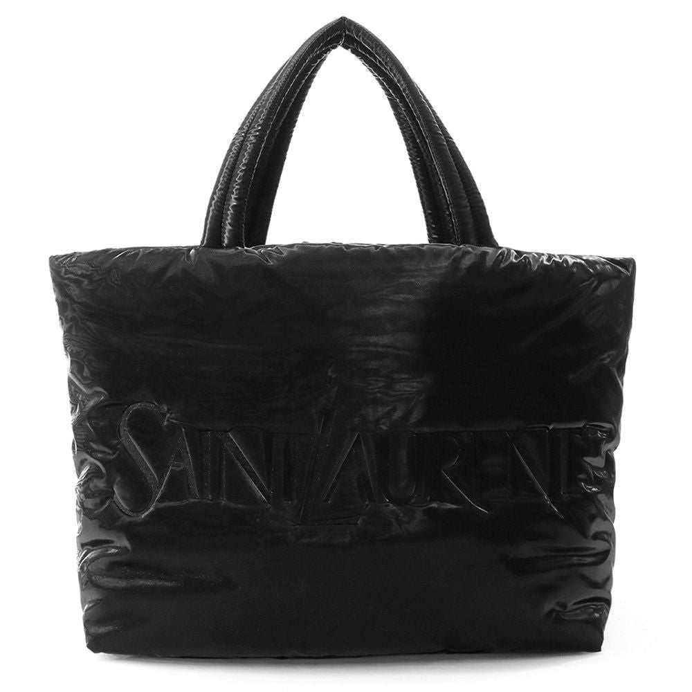 Saint Laurent Paris Tote Bag Logo Wide Puffer Silk Tech Canvas Black