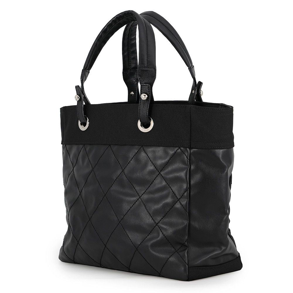 Chanel Tote Bag Quilted Paris Biarritz MM Medium Leather Canvas Black — view 2