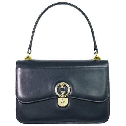 Gucci Vintage Interlocking G Handbag Leather Navy Bag