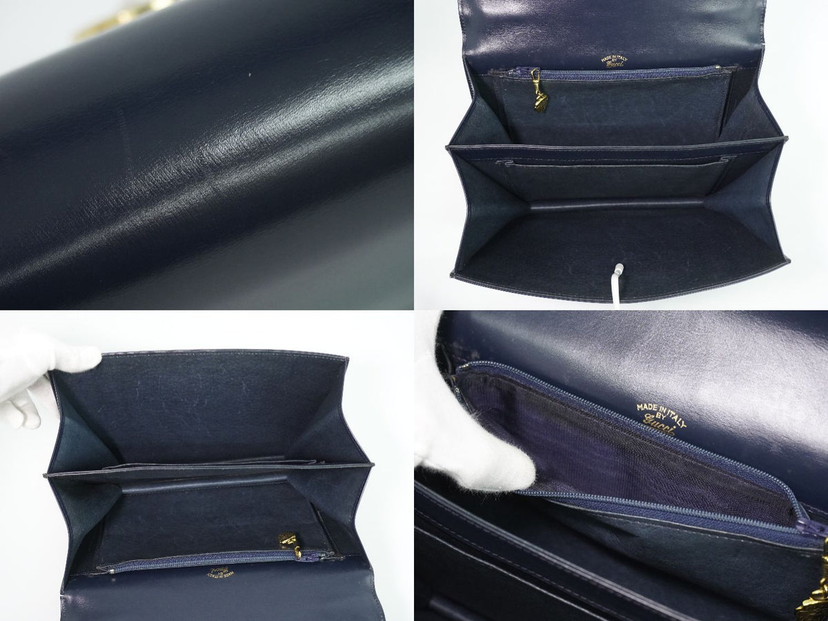 Gucci Vintage Interlocking G Handbag Leather Navy Bag — view 8