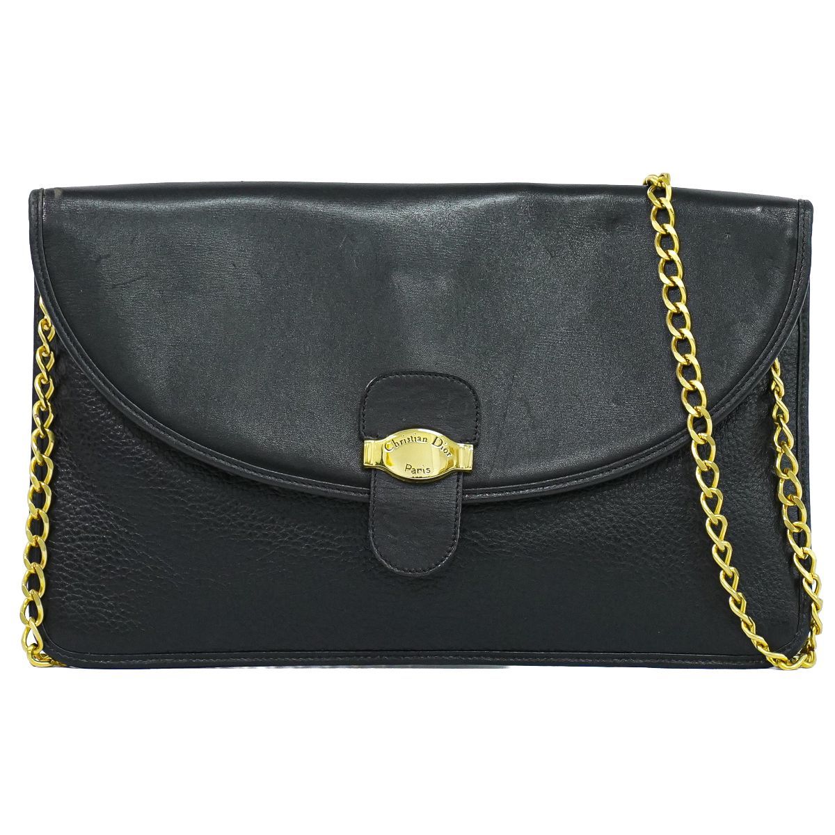 Dior Leather Chain Shoulder Bag Pochette Black