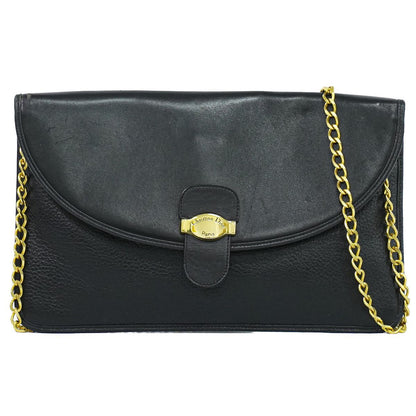 Dior Leather Chain Shoulder Bag Pochette Black