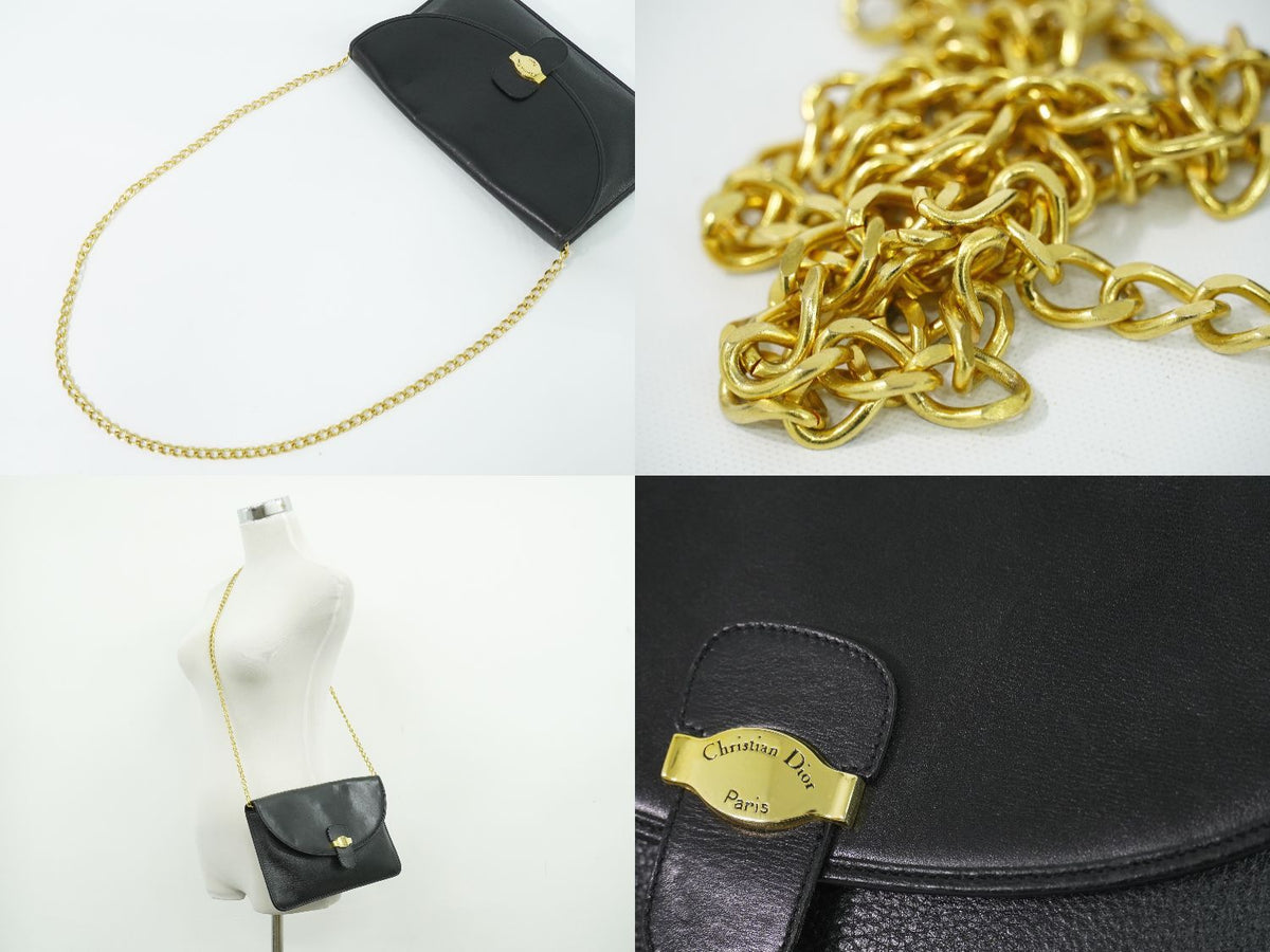 Dior Leather Chain Shoulder Bag Pochette Black — view 6