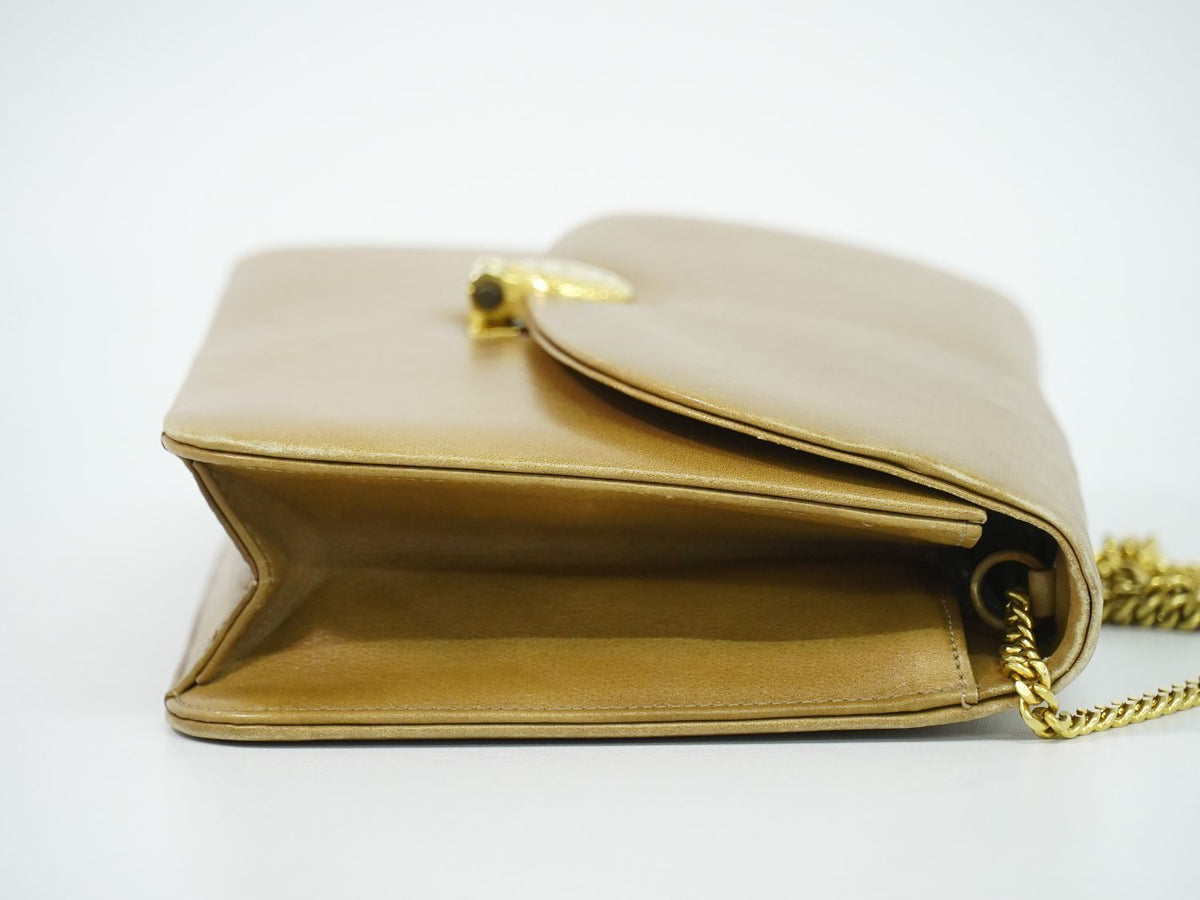Dior Leather Chain Shoulder Bag Pochette Beige — view 4
