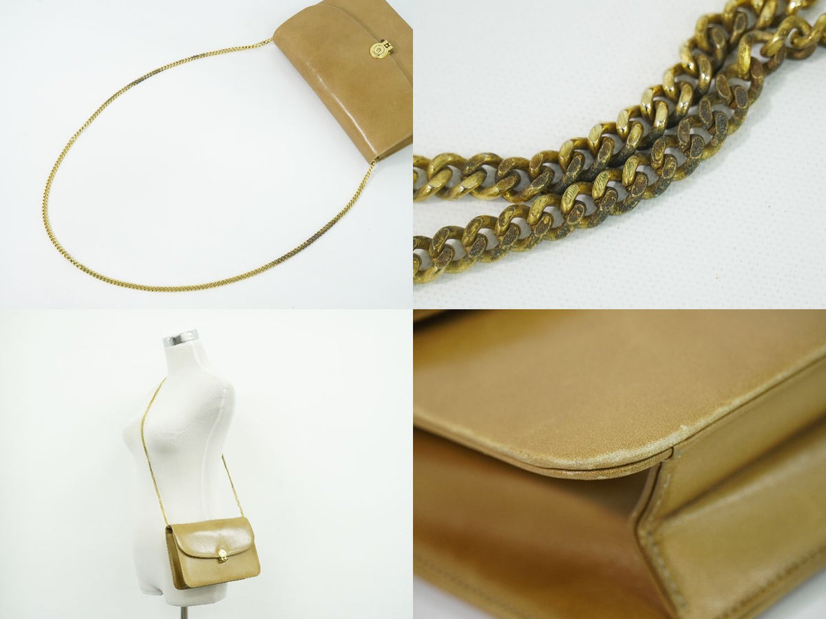 Dior Leather Chain Shoulder Bag Pochette Beige — view 6