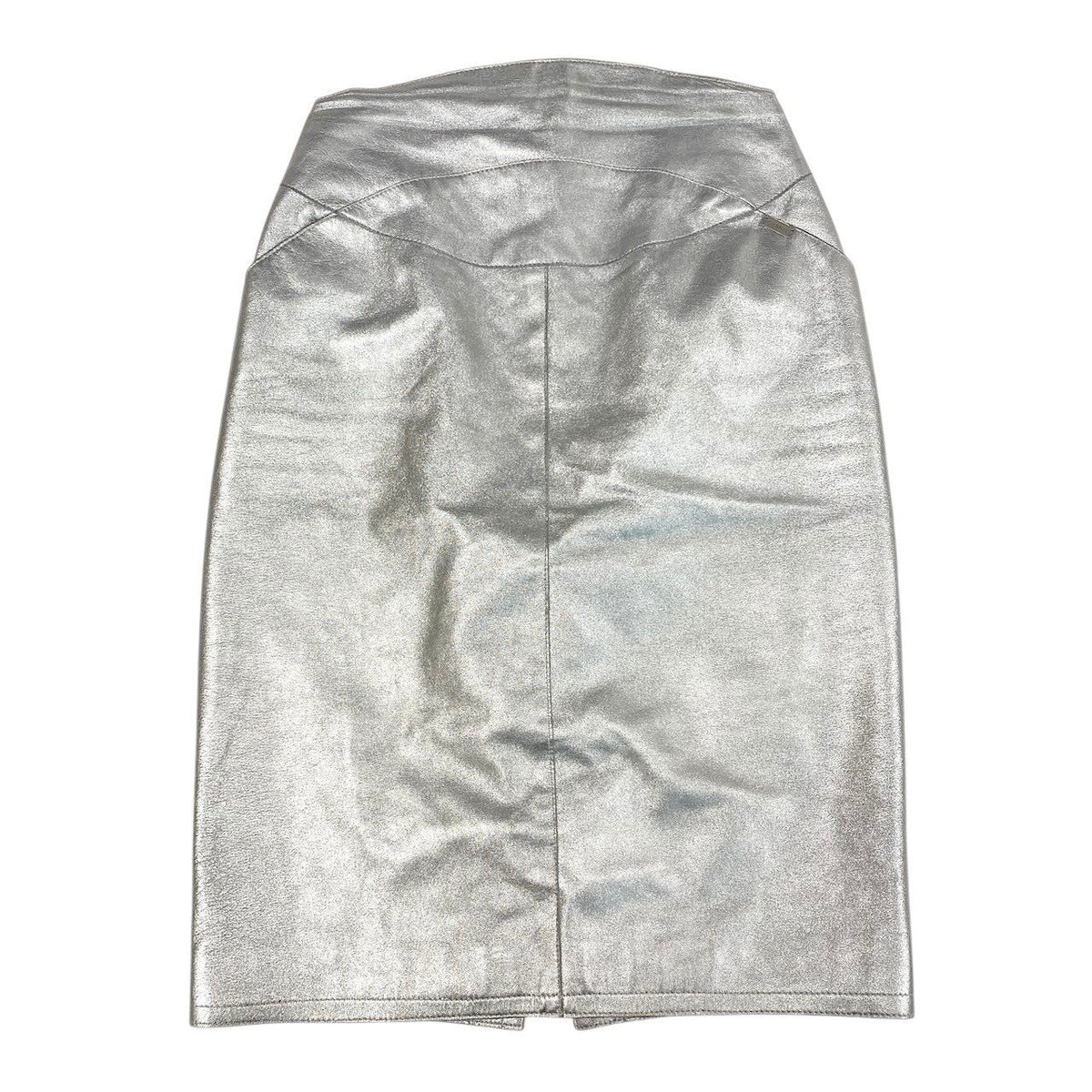Chanel Leather Skirt Logo Plate Silver Lambskin 38