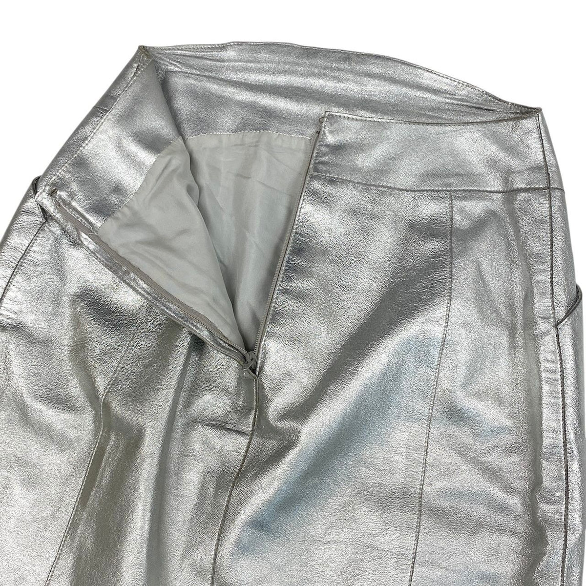 Chanel Leather Skirt Logo Plate Silver Lambskin 38 — view 4