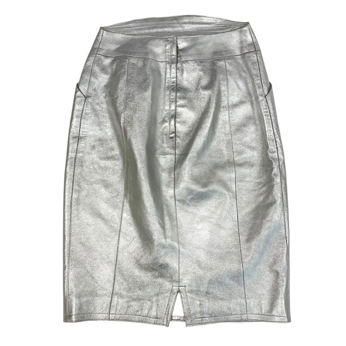 Chanel Leather Skirt Logo Plate Silver Lambskin 38 — view 2