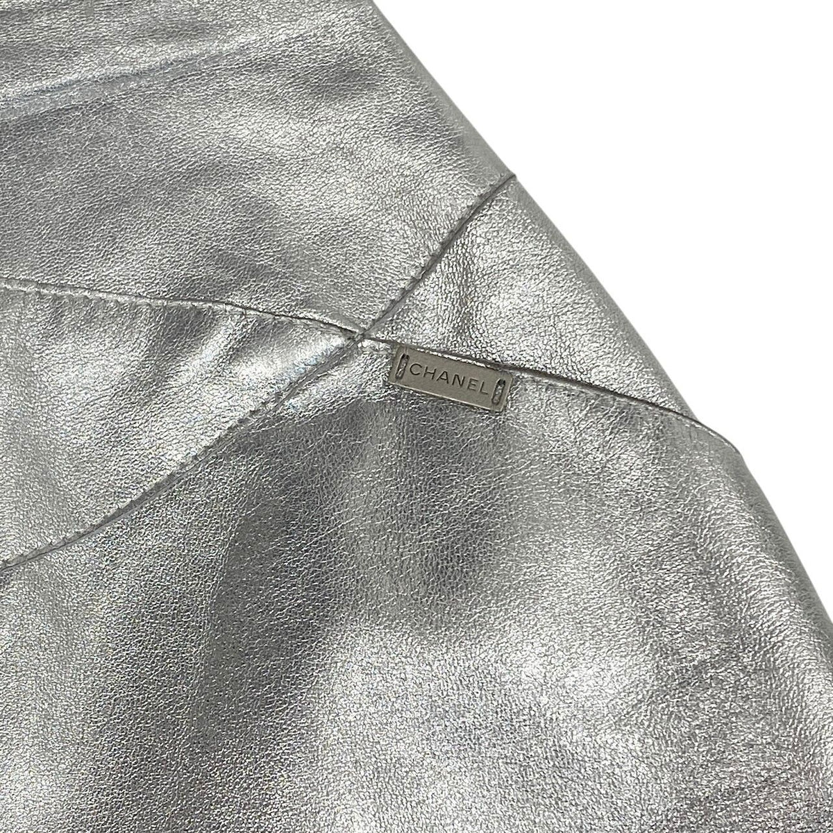 Chanel Leather Skirt Logo Plate Silver Lambskin 38 — view 7
