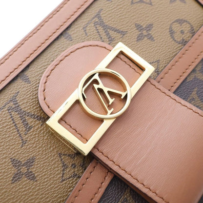 Louis Vuitton Monogram Reverse Dauphine MM 2-Way Shoulder Bag Brown Leather Gold — view 6
