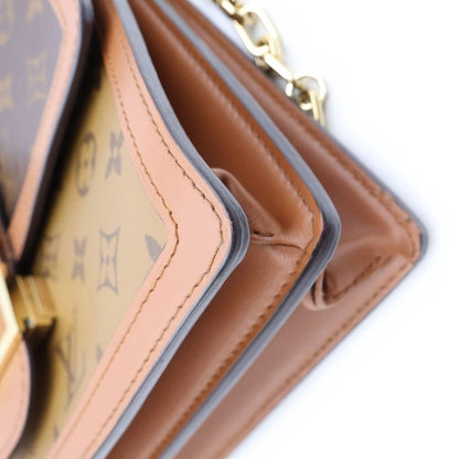 Louis Vuitton Monogram Reverse Dauphine MM 2-Way Shoulder Bag Brown Leather Gold — view 5