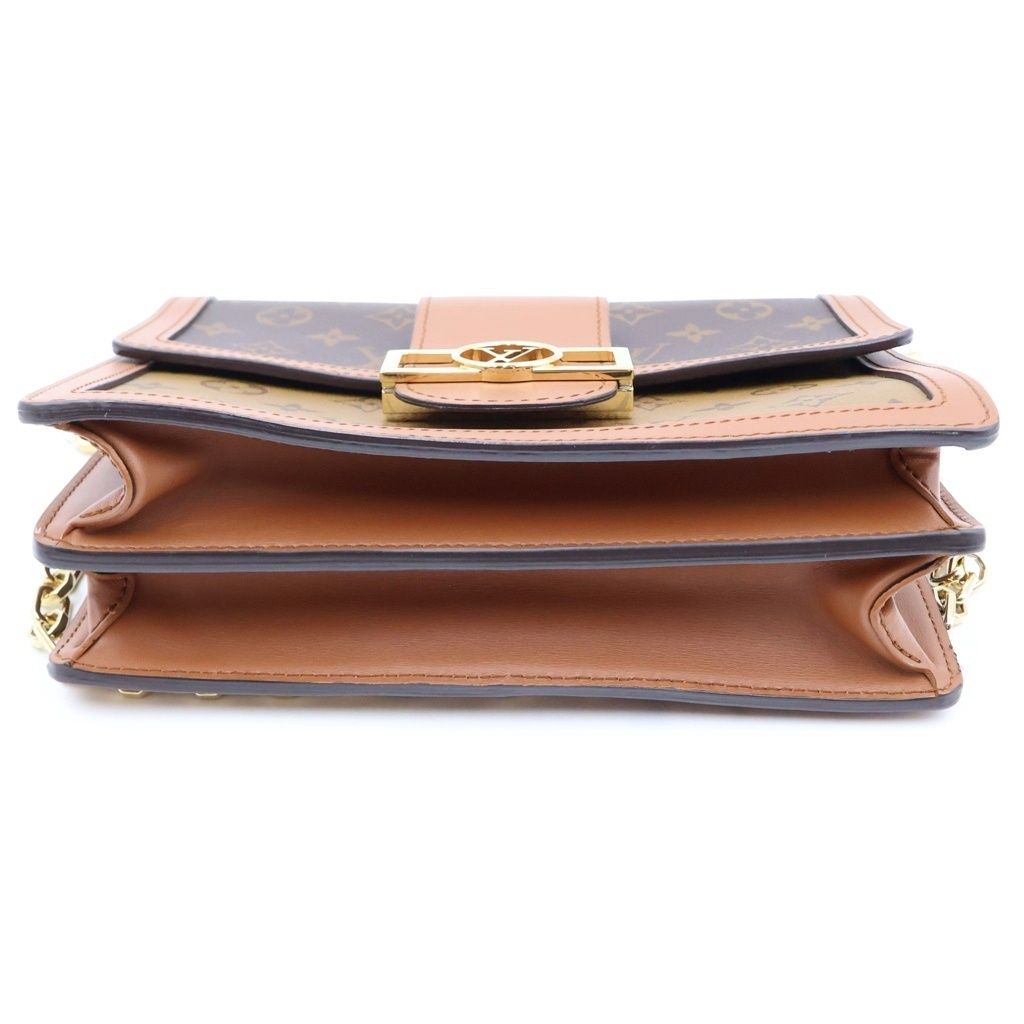 Louis Vuitton Monogram Reverse Dauphine MM 2-Way Shoulder Bag Brown Leather Gold — view 4