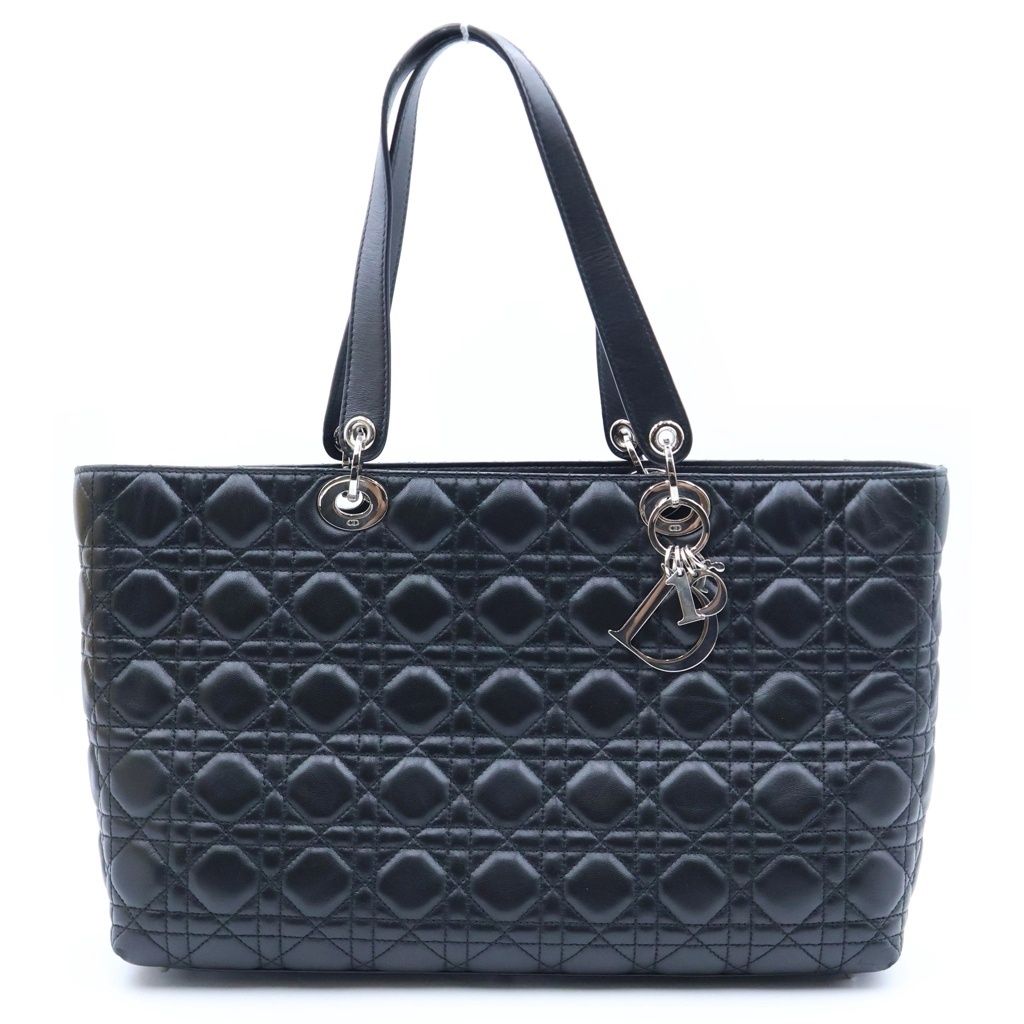 Dior Lady Cannage Tote Bag Black Leather Silver