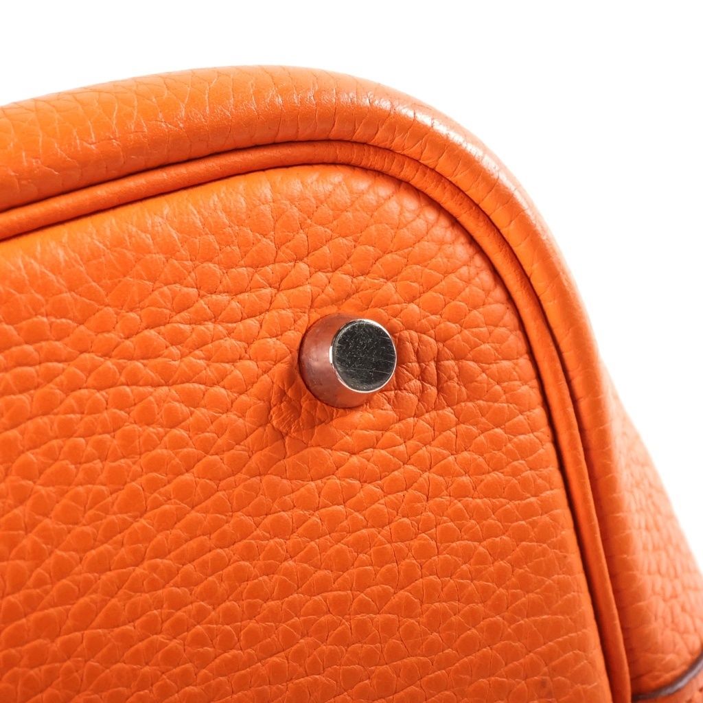 Hermes Picotin MM Handbag Orange Taurillon Clemence Silver — view 6