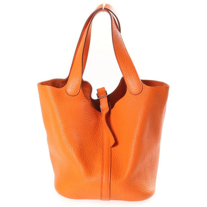 Hermes Picotin MM Handbag Orange Taurillon Clemence Silver