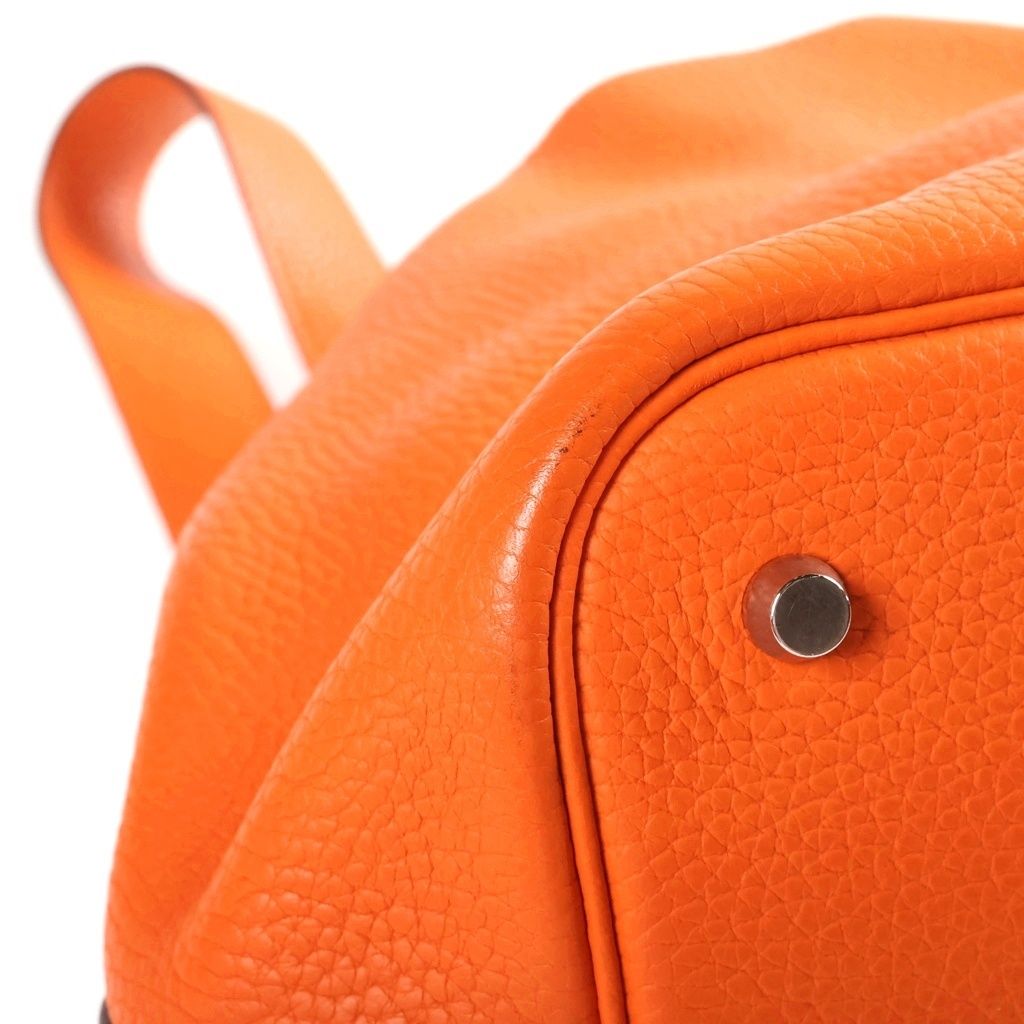 Hermes Picotin MM Handbag Orange Taurillon Clemence Silver — view 5