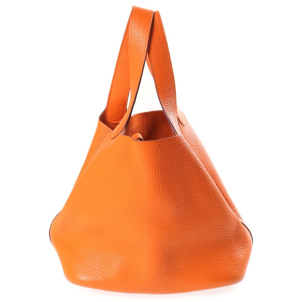 Hermes Picotin MM Handbag Orange Taurillon Clemence Silver — view 3