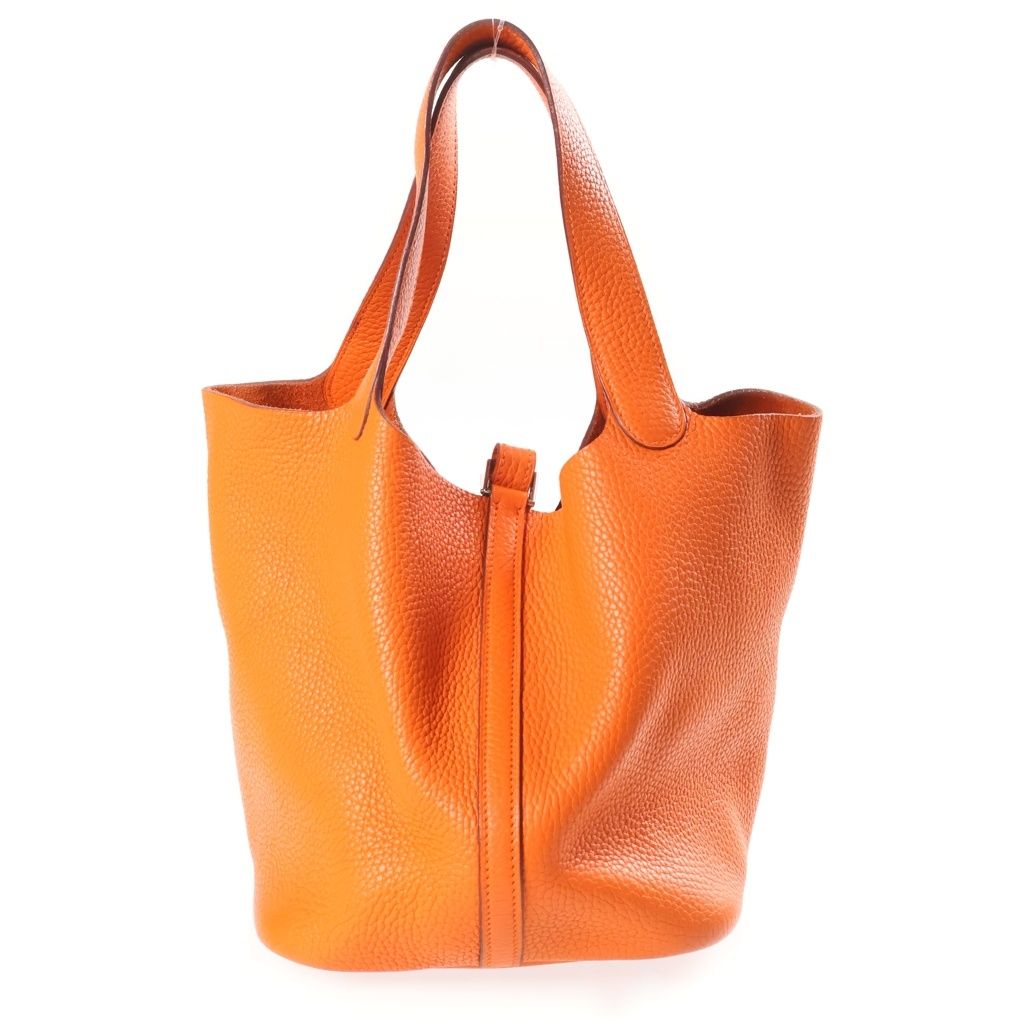 Hermes Picotin MM Handbag Orange Taurillon Clemence Silver — view 2