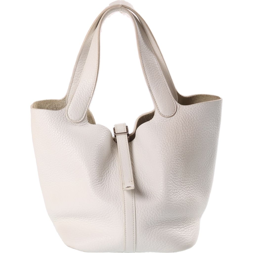 Hermes Picotin Lock MM Handbag Silver Taurillon Clemence White Stamp