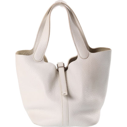 Hermes Picotin Lock MM Handbag Silver Taurillon Clemence White Stamp