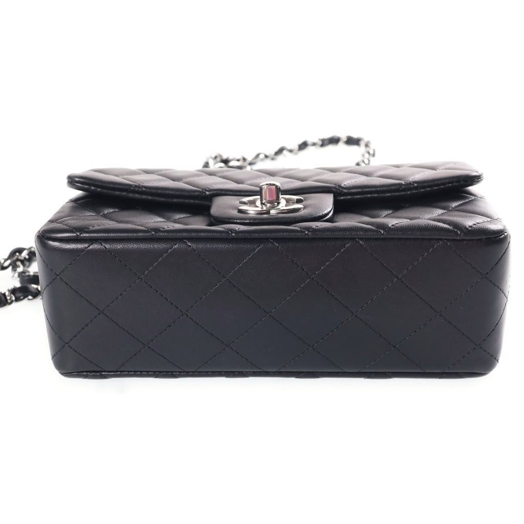 Chanel Mini Quilted 20 Lambskin Single Flap Chain Bag Silver Black — view 4