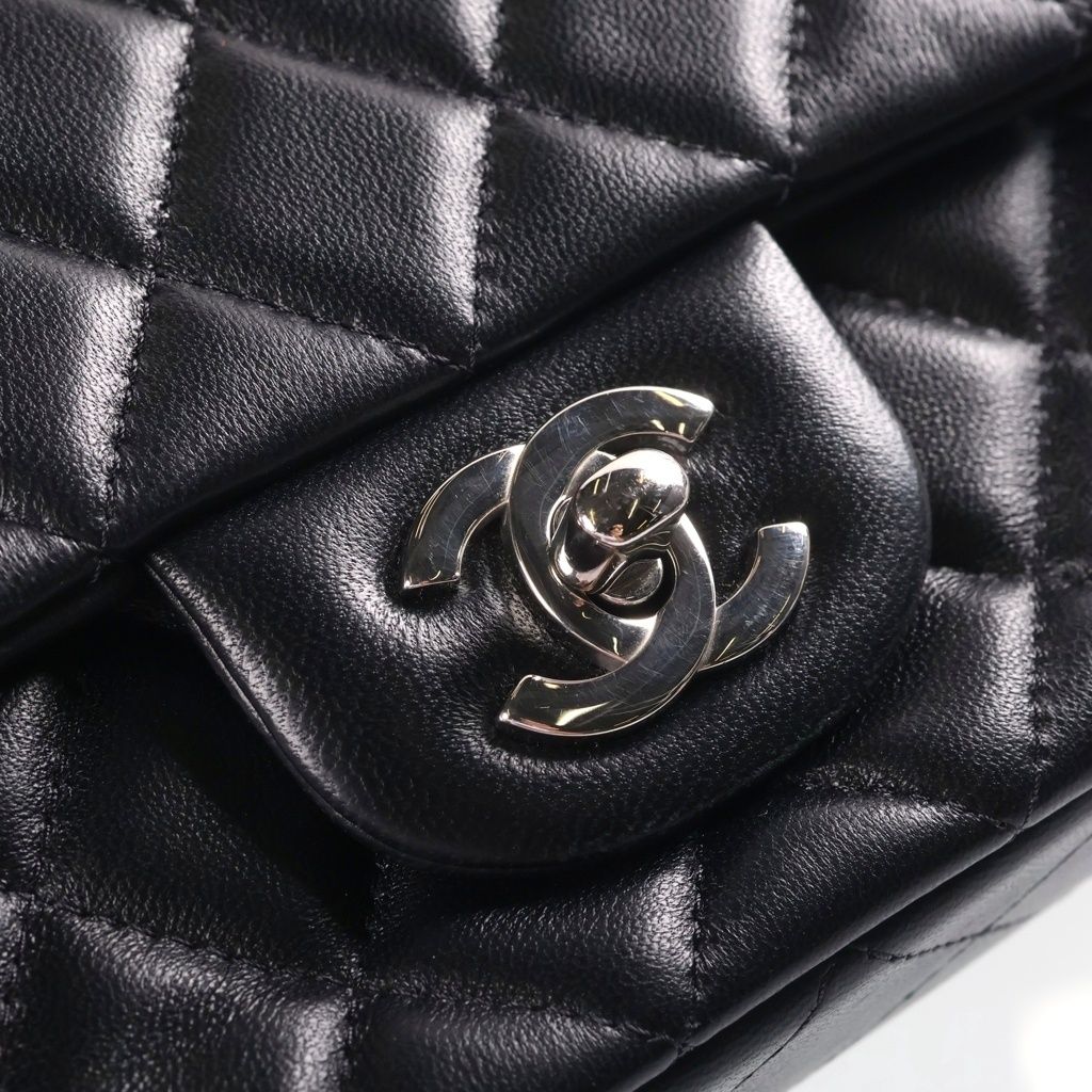 Chanel Mini Quilted 20 Lambskin Single Flap Chain Bag Silver Black — view 6