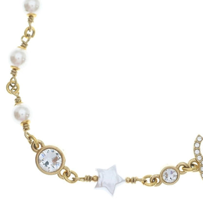 Chanel CC Logo Star Faux Pearl Chain Choker Necklace Gold