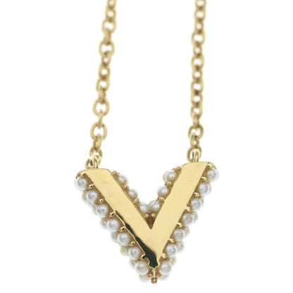 Louis Vuitton Collier Essential V Perlee Logo Pearl Chain Necklace Gold — view 3