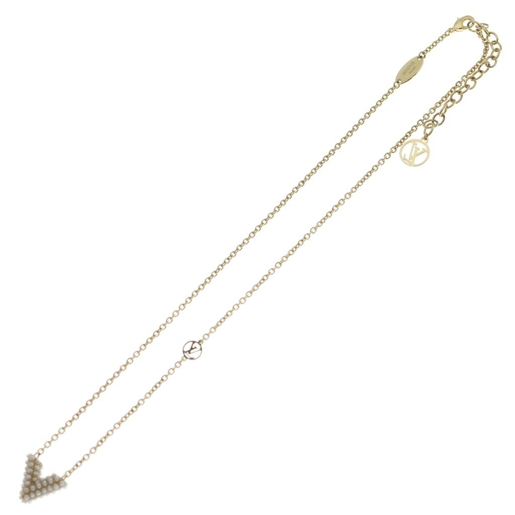 Louis Vuitton Collier Essential V Perlee Logo Pearl Chain Necklace Gold — view 2