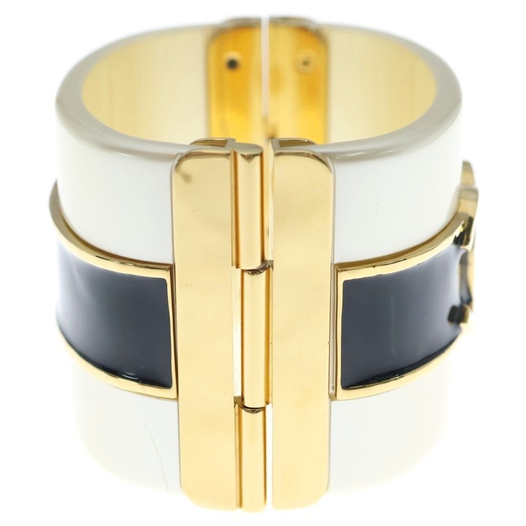 Chanel CC Logo Enamel Wide Cuff Bangle Bracelet White Black — view 3