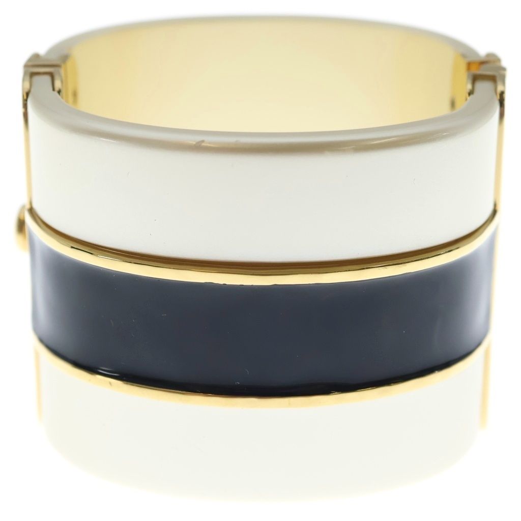 Chanel CC Logo Enamel Wide Cuff Bangle Bracelet White Black — view 2