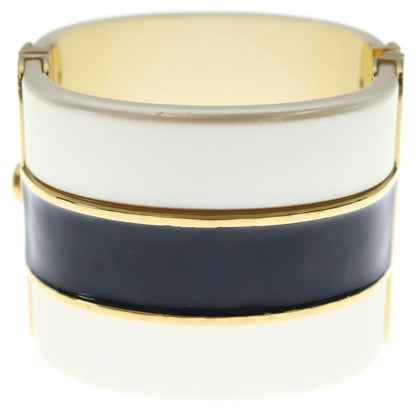 Chanel CC Logo Enamel Wide Cuff Bangle Bracelet White Black — view 2