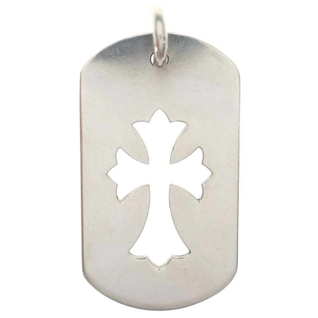 Chrome Hearts Cutout Large CO Cross Dog Tag Pendant Silver