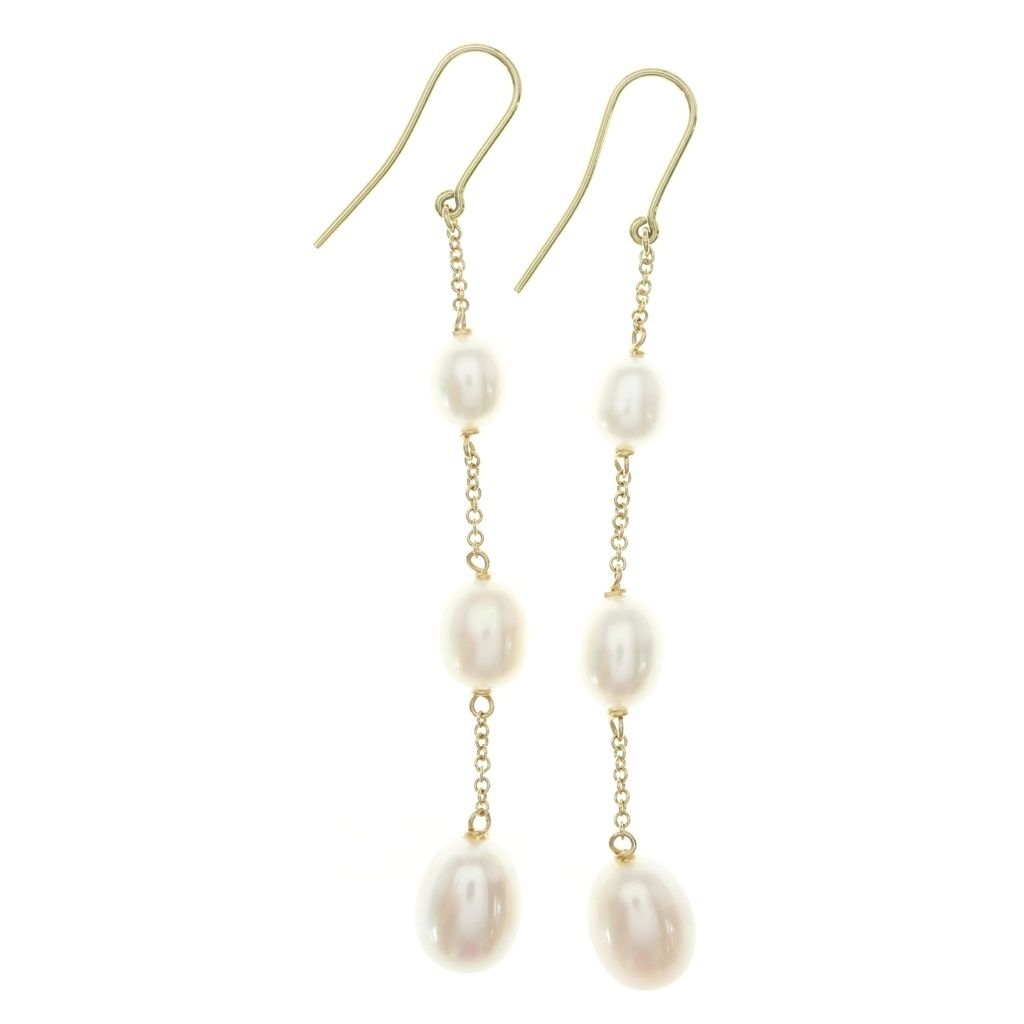Tiffany & Co Elsa Peretti Pearl Earrings Yellow Gold White — view 2