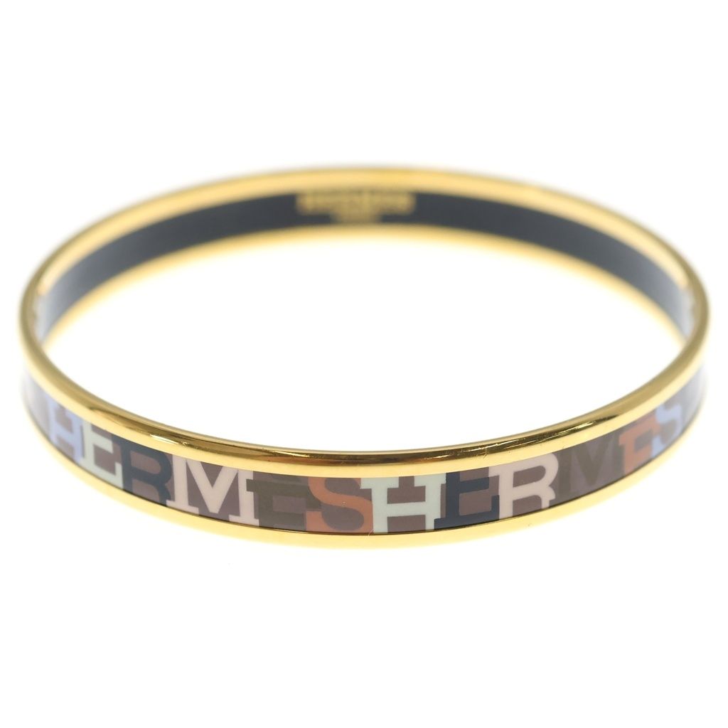 Hermes Enamel Logo Bangle Bracelet Gold Black