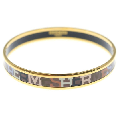 Hermes Enamel Logo Bangle Bracelet Gold Black