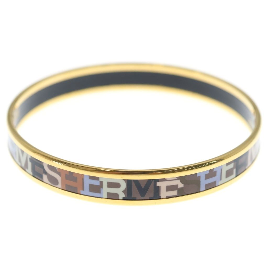 Hermes Enamel Logo Bangle Bracelet Gold Black — view 3