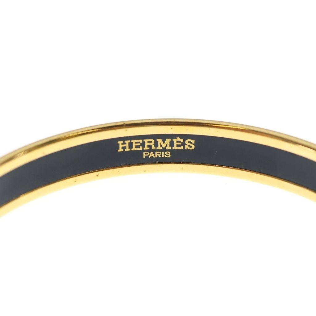 Hermes Enamel Logo Bangle Bracelet Gold Black — view 5