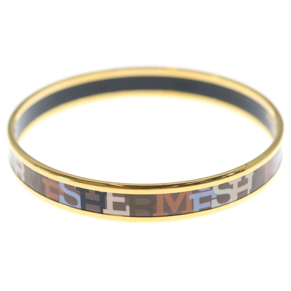 Hermes Enamel Logo Bangle Bracelet Gold Black — view 4